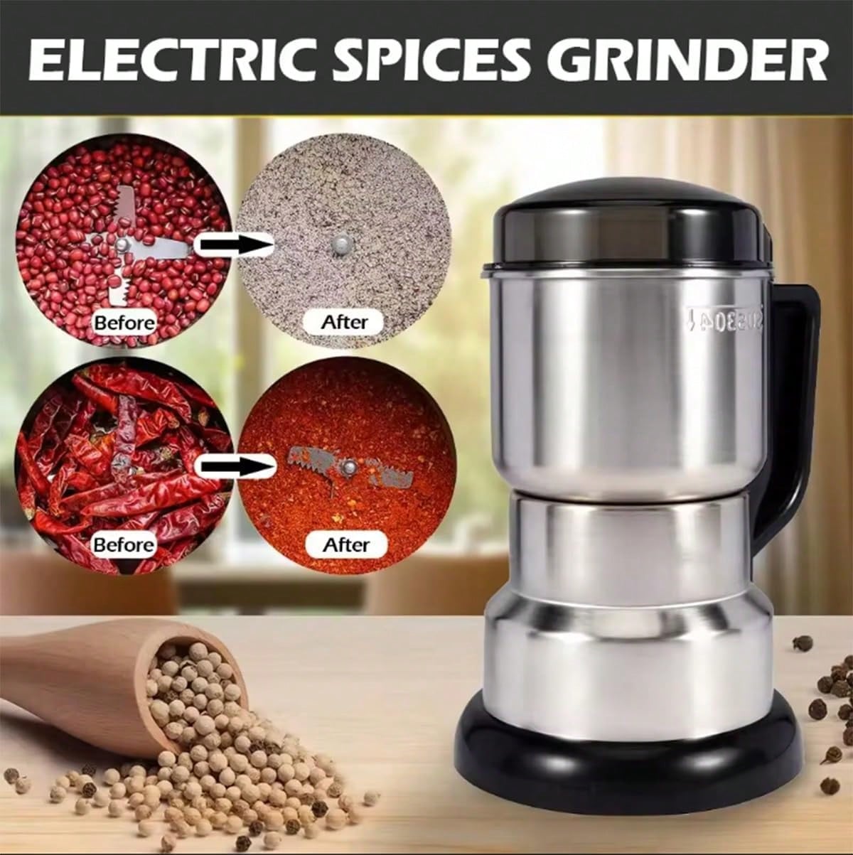 Coffee Bean Grinder Electric - Кофемолка, мощный двигатель 300 Вт, электрическая